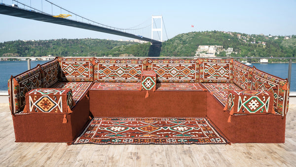 8'' Thickness U Sofa Set, Moroccan Sofa Seating, Arabic Jalsa, Turkish Cushions Set