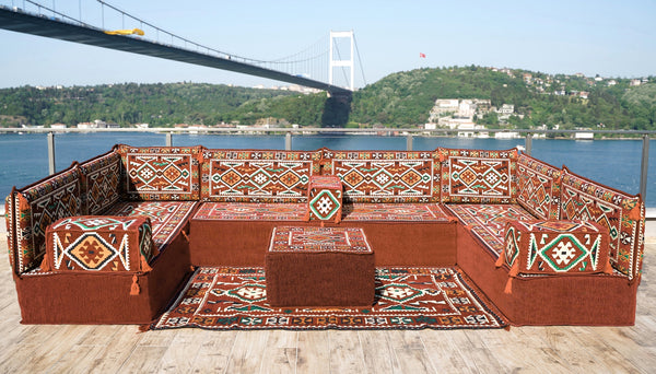 8'' Thickness U Sofa Set, Moroccan Sofa Seating, Arabic Jalsa, Turkish Cushions Set