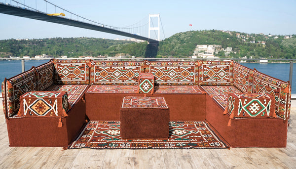 8'' Thickness U Sofa Set, Moroccan Sofa Seating, Arabic Jalsa, Turkish Cushions Set