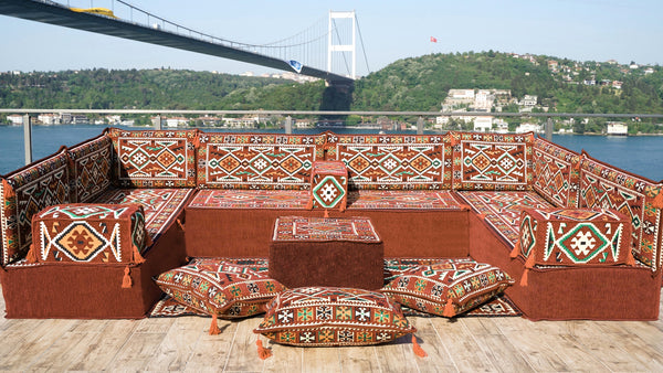 8'' Thickness U Sofa Set, Moroccan Sofa Seating, Arabic Jalsa, Turkish Cushions Set
