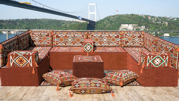 8'' Thickness U Sofa Set, Moroccan Sofa Seating, Arabic Jalsa, Turkish Cushions Set
