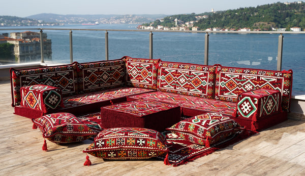 8'' Dickes L-Sofa-Set, Eck-Bodenkissen, Marokkanische Wohndekoration, Orientalische Sofabezüge