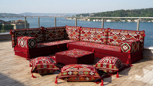 4" Dickes L-förmiges Bodensofa, arabische Sofagarnitur, Bodenkissen, Ecksofa-Set, Terrassenmöbel