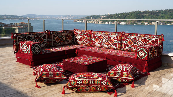 4" Dickes L-förmiges Bodensofa, arabische Sofagarnitur, Bodenkissen, Ecksofa-Set, Terrassenmöbel