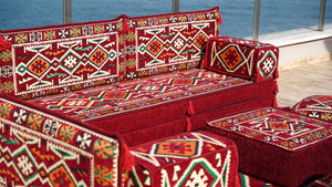 4" Dickes L-förmiges Bodensofa, arabische Sofagarnitur, Bodenkissen, Ecksofa-Set, Terrassenmöbel
