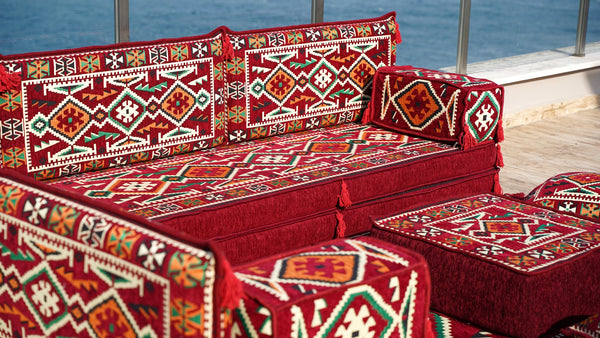 4" Dickes L-förmiges Bodensofa, arabische Sofagarnitur, Bodenkissen, Ecksofa-Set, Terrassenmöbel
