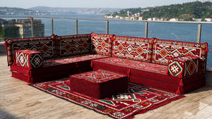 4" Dickes L-förmiges Bodensofa, arabische Sofagarnitur, Bodenkissen, Ecksofa-Set, Terrassenmöbel