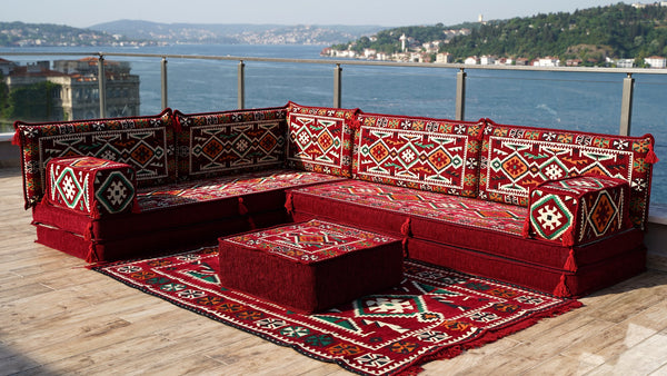 4" Dickes L-förmiges Bodensofa, arabische Sofagarnitur, Bodenkissen, Ecksofa-Set, Terrassenmöbel