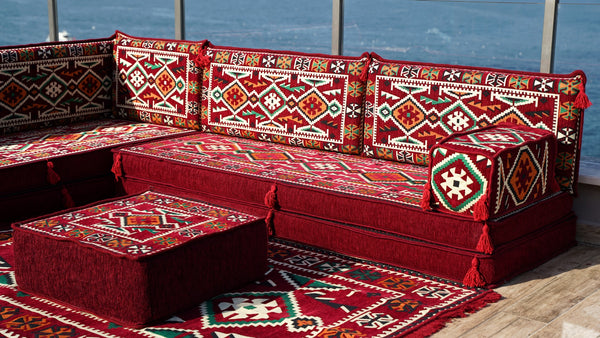 4" Dickes L-förmiges Bodensofa, arabische Sofagarnitur, Bodenkissen, Ecksofa-Set, Terrassenmöbel