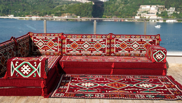4" Dickes L-förmiges Bodensofa, arabische Sofagarnitur, Bodenkissen, Ecksofa-Set, Terrassenmöbel