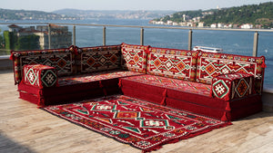 4" Dickes L-förmiges Bodensofa, arabische Sofagarnitur, Bodenkissen, Ecksofa-Set, Terrassenmöbel