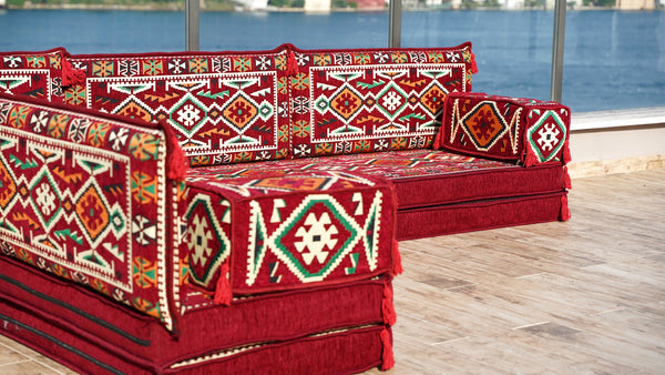 4" Dickes L-förmiges Bodensofa, arabische Sofagarnitur, Bodenkissen, Ecksofa-Set, Terrassenmöbel