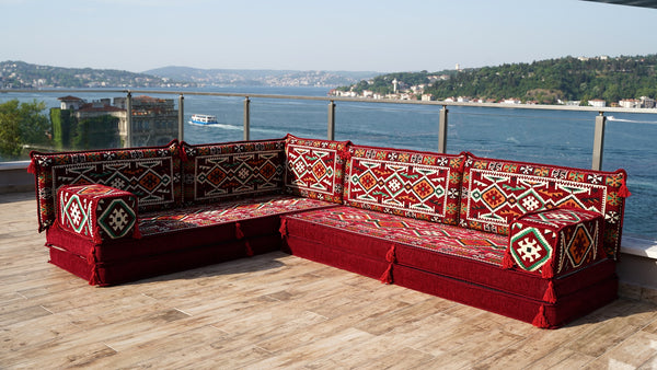 4" Dickes L-förmiges Bodensofa, arabische Sofagarnitur, Bodenkissen, Ecksofa-Set, Terrassenmöbel