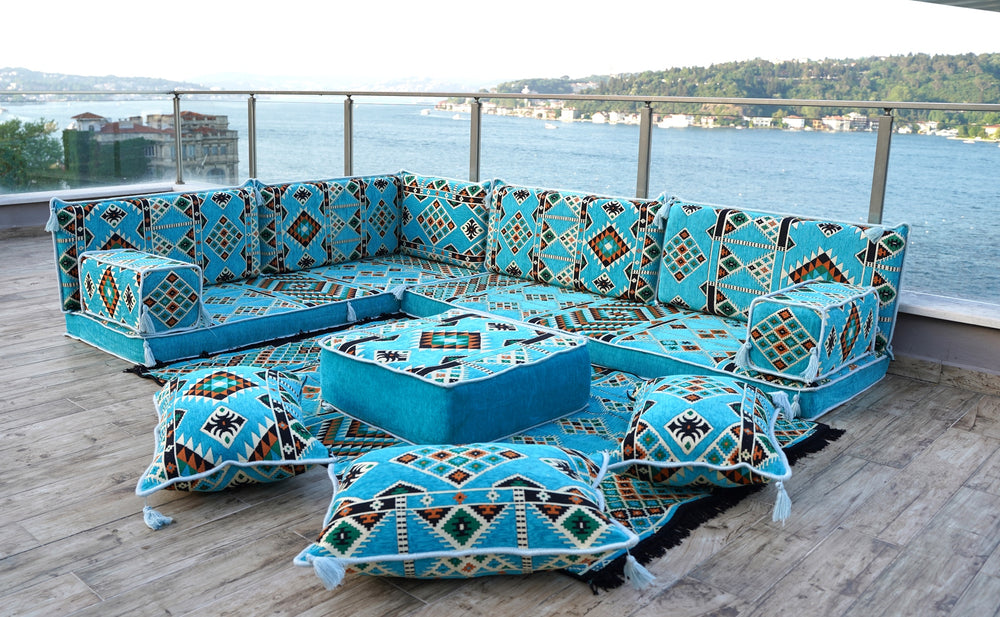 Light Blue Floor Cushions, L Shaped Sectional Sofas, Corner Arabic Sofa Set, Pallet Sofa, Arabic Majlis