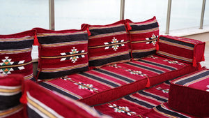 8'' dickes L-Sofa-Set, weinrotes Bodensitz-Set, arabisches Ecksofa, Bodenkissen, arabische Möbel, arabischer Majlis