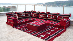8'' dickes L-Sofa-Set, weinrotes Bodensitz-Set, arabisches Ecksofa, Bodenkissen, arabische Möbel, arabischer Majlis