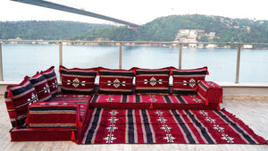 8'' dickes L-Sofa-Set, weinrotes Bodensitz-Set, arabisches Ecksofa, Bodenkissen, arabische Möbel, arabischer Majlis
