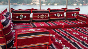 8'' dickes L-Sofa-Set, weinrotes Bodensitz-Set, arabisches Ecksofa, Bodenkissen, arabische Möbel, arabischer Majlis