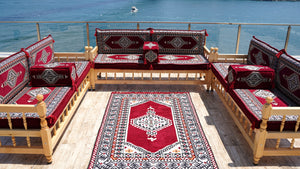 L Corner Arabic Wooden Bench Sofa Sets, Outdoor Furniture, Moroccan Bench Cushion, Patio Furniture, Yemeni Majlis, Bohemian Furniture, Floor Cushion Set