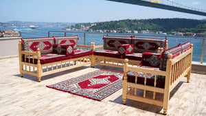 L Corner Arabic Wooden Bench Sofa Sets, Outdoor Furniture, Moroccan Bench Cushion, Patio Furniture, Yemeni Majlis, Bohemian Furniture, Floor Cushion Set