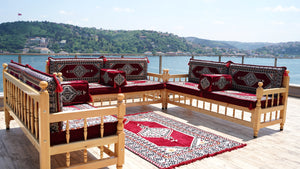 L Corner Arabic Wooden Bench Sofa Sets, Outdoor Furniture, Moroccan Bench Cushion, Patio Furniture, Yemeni Majlis, Bohemian Furniture, Floor Cushion Set