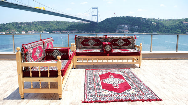 L Corner Arabic Wooden Bench Sofa Sets, Outdoor Furniture, Moroccan Bench Cushion, Patio Furniture, Yemeni Majlis, Bohemian Furniture, Floor Cushion Set