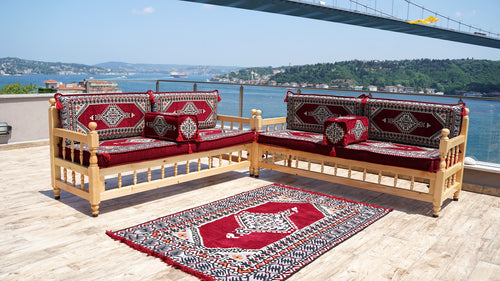 L Corner Arabic Wooden Bench Sofa Sets, Outdoor Furniture, Moroccan Bench Cushion, Patio Furniture, Yemeni Majlis, Bohemian Furniture, Floor Cushion Set
