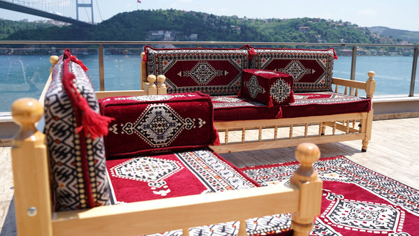 L Corner Arabic Wooden Bench Sofa Sets, Outdoor Furniture, Moroccan Bench Cushion, Patio Furniture, Yemeni Majlis, Bohemian Furniture, Floor Cushion Set