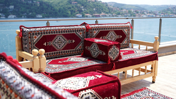 L Corner Arabic Wooden Bench Sofa Sets, Outdoor Furniture, Moroccan Bench Cushion, Patio Furniture, Yemeni Majlis, Bohemian Furniture, Floor Cushion Set