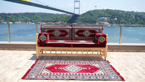 L Corner Arabic Wooden Bench Sofa Sets, Outdoor Furniture, Moroccan Bench Cushion, Patio Furniture, Yemeni Majlis, Bohemian Furniture, Floor Cushion Set