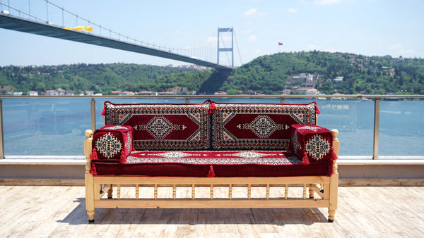 L Corner Arabic Wooden Bench Sofa Sets, Outdoor Furniture, Moroccan Bench Cushion, Patio Furniture, Yemeni Majlis, Bohemian Furniture, Floor Cushion Set