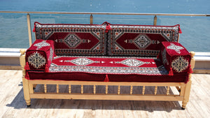 L Corner Arabic Wooden Bench Sofa Sets, Outdoor Furniture, Moroccan Bench Cushion, Patio Furniture, Yemeni Majlis, Bohemian Furniture, Floor Cushion Set