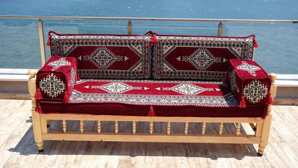 L Corner Arabic Wooden Bench Sofa Sets, Outdoor Furniture, Moroccan Bench Cushion, Patio Furniture, Yemeni Majlis, Bohemian Furniture, Floor Cushion Set