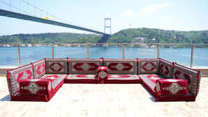 8'' Thickness U Sofa Set, Moroccan Sofa, Turkish Sitting Pillows Set, Arabic Majlis