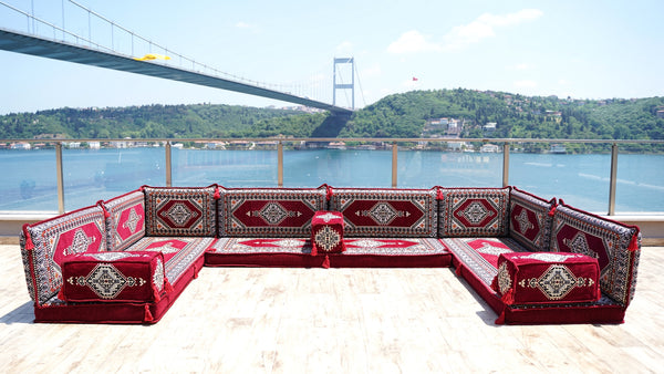 8'' Thickness U Sofa Set, Moroccan Sofa, Turkish Sitting Pillows Set, Arabic Majlis