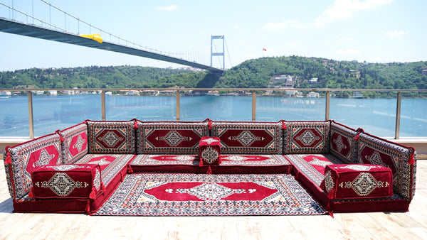 8'' Thickness U Sofa Set, Moroccan Sofa, Turkish Sitting Pillows Set, Arabic Majlis
