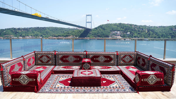 8'' Thickness U Sofa Set, Moroccan Sofa, Turkish Sitting Pillows Set, Arabic Majlis