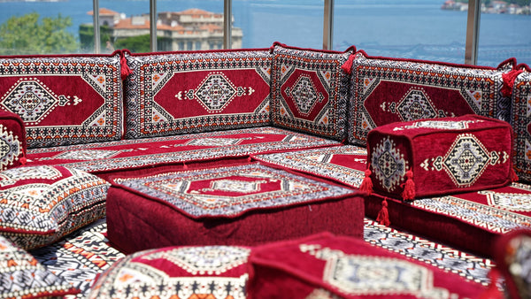 8'' Thickness U Sofa Set, Moroccan Sofa, Turkish Sitting Pillows Set, Arabic Majlis
