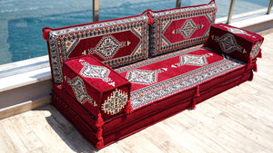 8'' Thickness Sofa Set, Palace Maroon Arabic Floor Cushions, Traditional Moroccan Sofa Seatings, Arabic Majlis, Boho Floor Sofa Set