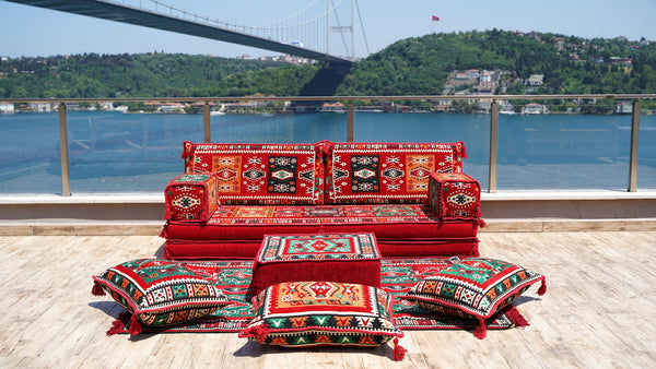 Red Milas Breeze pattern single Arabic floor sofa set, photo 10 of 16