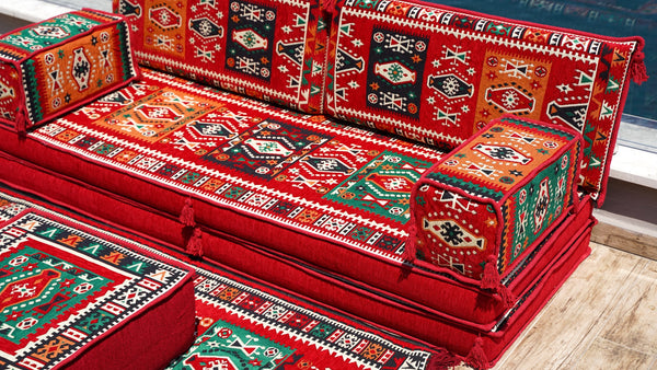 Red Milas Breeze pattern single Arabic floor sofa set, photo 11 of 16