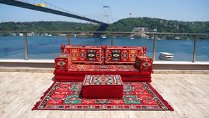 Red Milas Breeze pattern single Arabic floor sofa set, photo 12 of 16