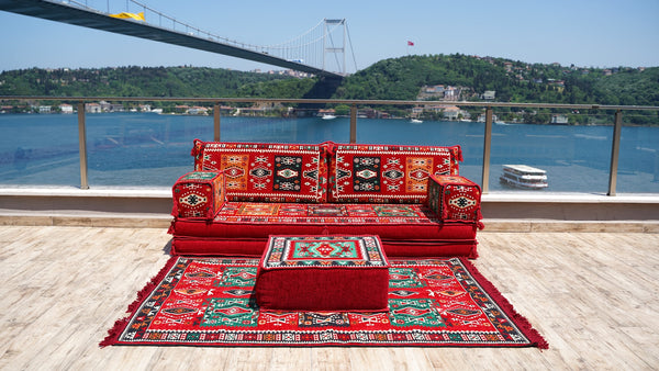 Red Milas Breeze pattern single Arabic floor sofa set, photo 12 of 16