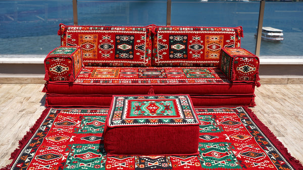 Red Milas Breeze pattern single Arabic floor sofa set, photo 13 of 16