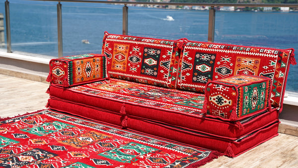 Red Milas Breeze pattern single Arabic floor sofa set, photo 15 of 16