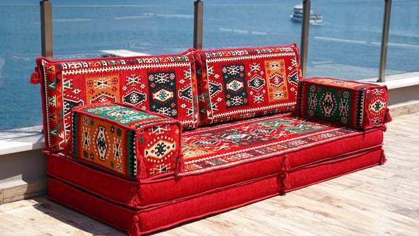 Red Milas Breeze pattern single Arabic floor sofa set, photo 17 of 17