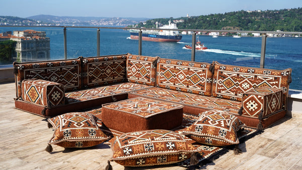 8 Zoll dickes L-Sofa-Set, Bodensitzgruppe, Palettenkissen-Set, modulares Bodenkissen
