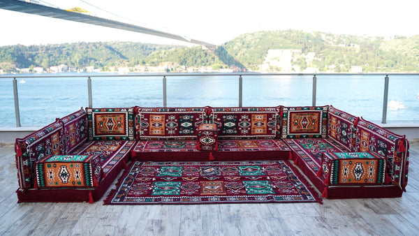8'' Thickness U Sofa Set, Turkish Floor Seating Set, Oriental Sofa Seating Set
