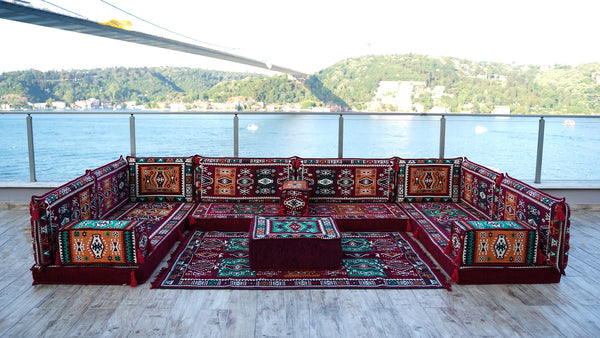 8'' Thickness U Sofa Set, Turkish Floor Seating Set, Oriental Sofa Seating Set