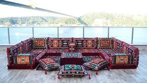 8'' Thickness U Sofa Set, Turkish Floor Seating Set, Oriental Sofa Seating Set